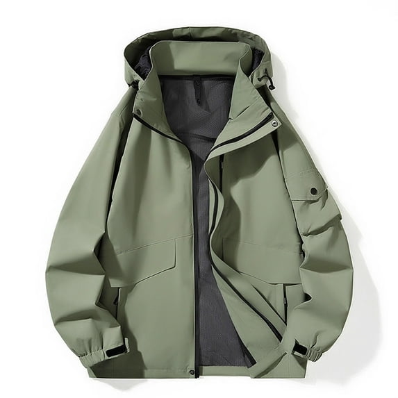 LIUJUNSHOP Men's Business Trench Coat Men's Solid Color Hooded Anorak Jacket Lightweight Outdoor Mountaineering Windbreaker for Hiking Camping