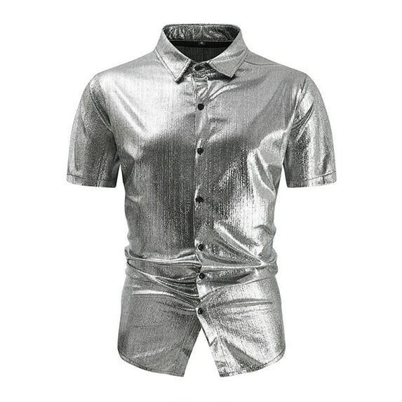LIUJUNSHOP Men's Carnival Short Sleeve Casual Shirt for Outdoor Summer Loose Fit Comfortable Stylish Top Silver M