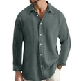 thumbnail image 1 of LIUJUNSHOP Men's Casual Long Sleeve Pleated Shirt Loose Fit Button Down Solid Color Everyday Comfort Top Green S, 1 of 5