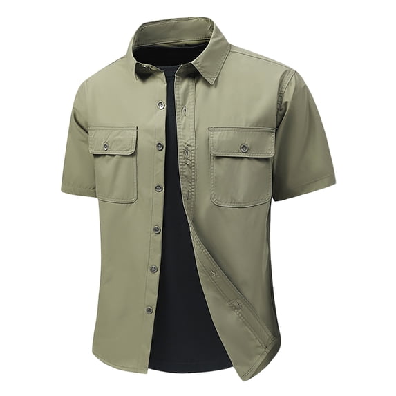 LIUJUNSHOP Men's Casual Slim Fit Button Pocket Shirt For Everyday Spring Summer Wear Light Green M