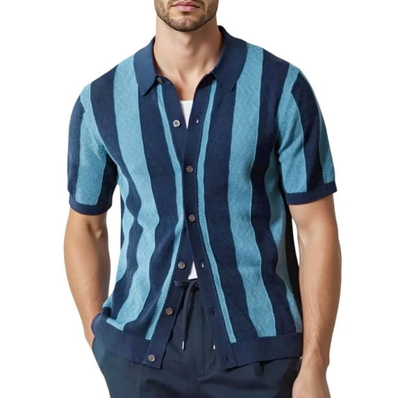 LIUJUNSHOP Men's Casual Slim Fit Shirt Stylish Color Block Design Comfortable Stretchable Fabric For Spring Summer Daily Wear Blue L