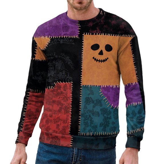 LIUJUNSHOP Men's Crewneck Sweatshirt Distressed Patchwork Hoodless Crewneck Sweatshirt Fall Winter Casual Long Sleeve Pullover Top