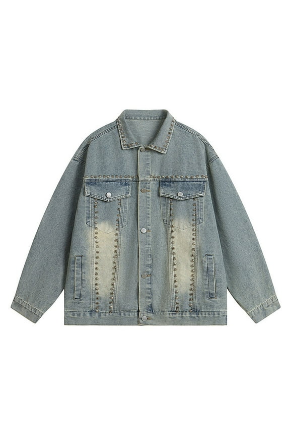 Men's Denim Jacket Mens Distressed Denim Jacket Washed Oversized Trucker Coat Casual Loose Fit Streetwear Style For Spring Autumn Seasons