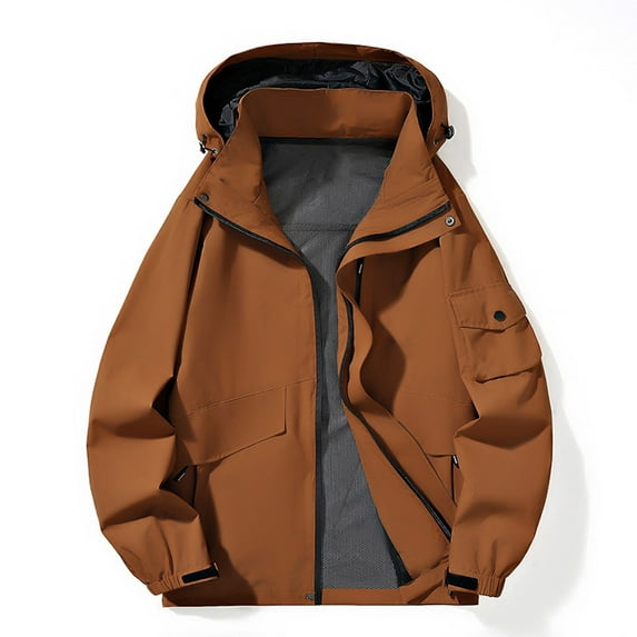LIUJUNSHOP Men's Fashion Trench Coat Men's Solid Color Hooded Anorak Jacket Lightweight Outdoor Mountaineering Windbreaker for Hiking Camping