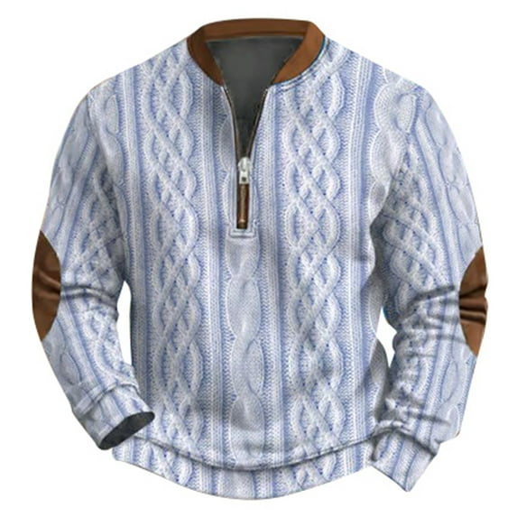 LIUJUNSHOP Men's Fleece Lined Crewneck Sweatshirt 2025 Autumn Winter Men Fashion Casual Large Size 3D Digital Print Knitted Sweater Fabric Half Zip Round