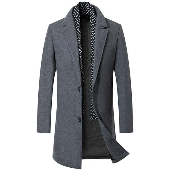 LIUJUNSHOP Men's Formal Trench Coat Men's Autumn Winter Wool Blend Trench Coat with Detachable Scarf Mid Length Outerwear