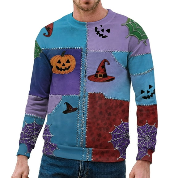 LIUJUNSHOP Men's French Terry Crewneck Sweatshirt Distressed Patchwork Pullover Sweater Men Autumn Winter Casual Streetwear Top Holiday