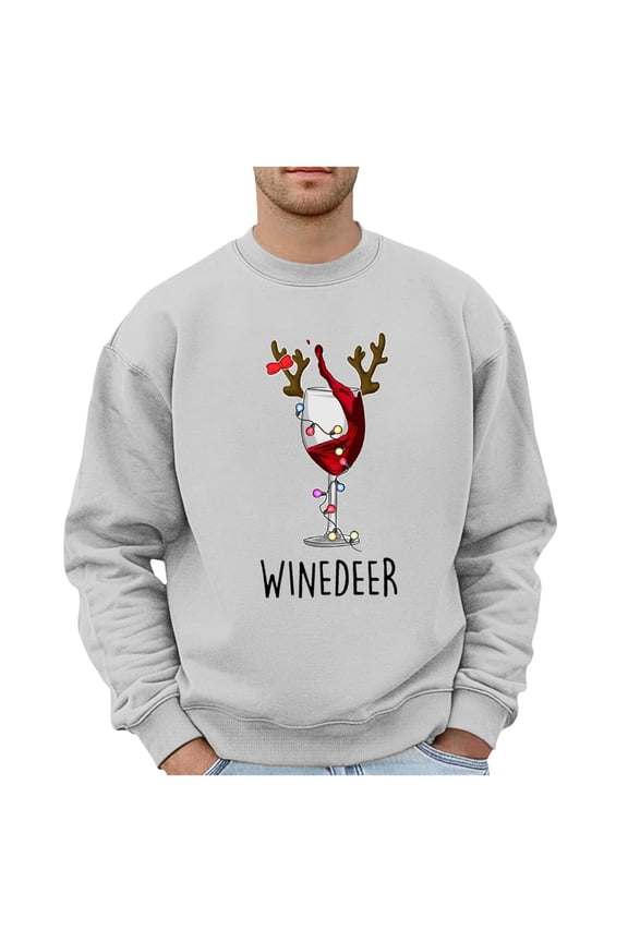 Men's French Terry Crewneck Sweatshirt Men's Christmas Glass Themed Casual Pullover Hoodless Sweatshirt Long Sleeve