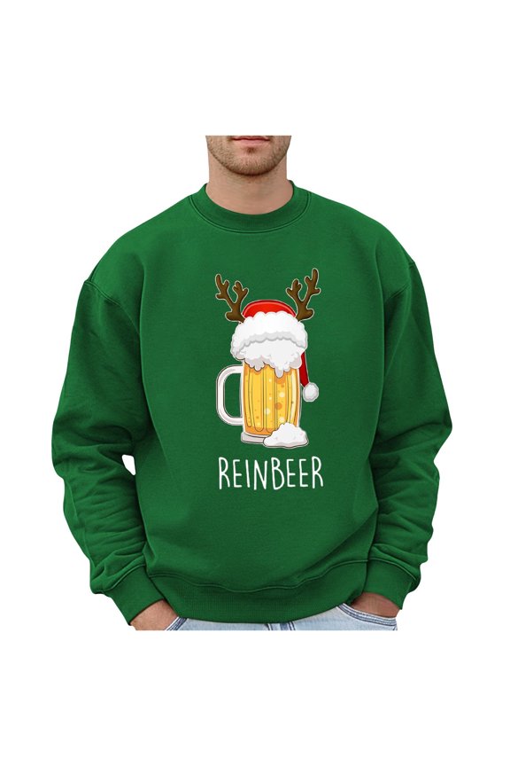 Men's French Terry Crewneck Sweatshirt Men's Christmas Glass Themed Casual Style Hoodless