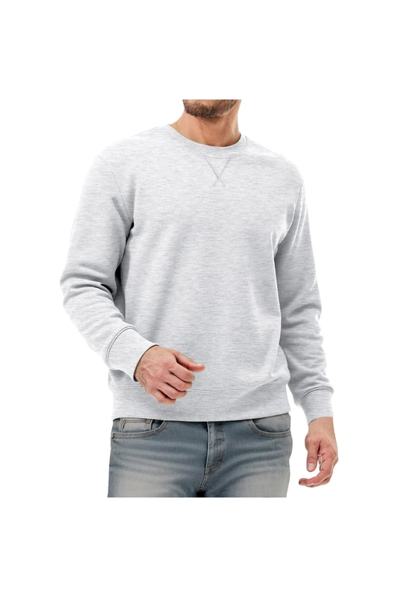 Men's French Terry Crewneck Sweatshirt Men's Lined Crewneck Sweatshirt Solid Color Pullover Long Sleeve Winter Warm Casual Loose Fit Top for