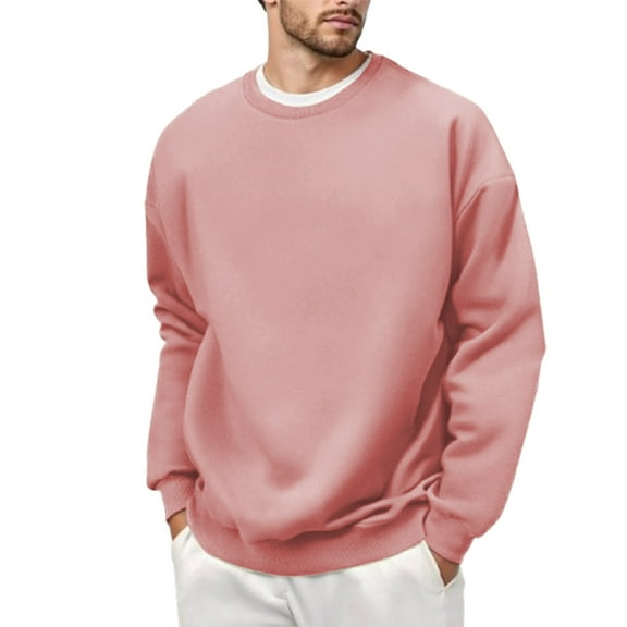 LIUJUNSHOP Men's French Terry Crewneck Sweatshirt Men's Lined Suede Crewneck Pullover Winter Warm Casual Oversized Loose Fit