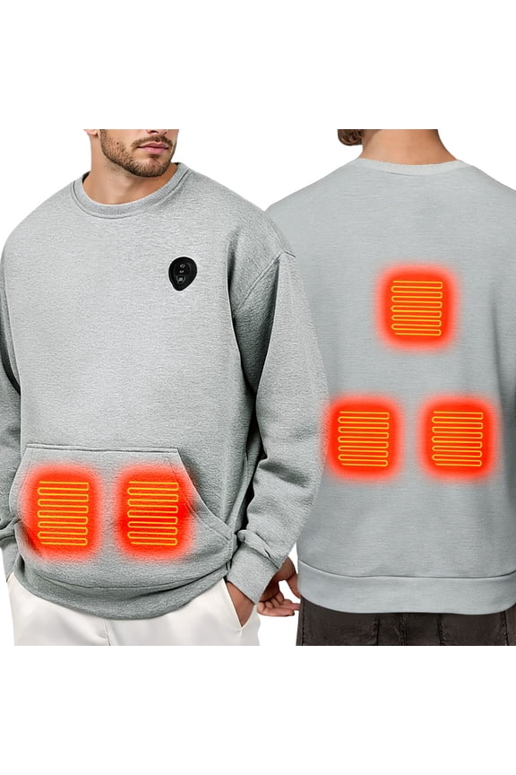 Men's Lightweight Crewneck Sweatshirt Men's Heated Winter Warm Pullover Thermal Long Sleeve Casual Top for Cold Weather Outdoor Indoor