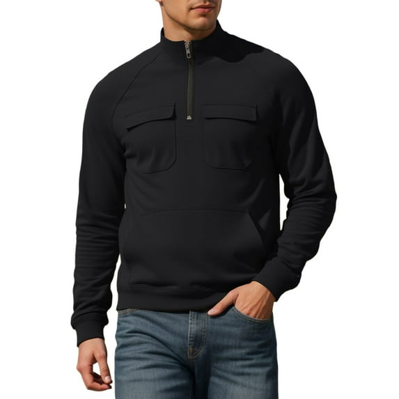 LIUJUNSHOP Men's Lightweight Crewneck Sweatshirt Men's Retro Solid Color Pocket Loose Fit Sports Top Quarter Zip Pullover Casual