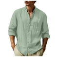 thumbnail image 1 of LIUJUNSHOP Men's Long Sleeve Casual Solid Holiday Cardigan Shirt Top Comfortable Stylish Versatile Green S, 1 of 5