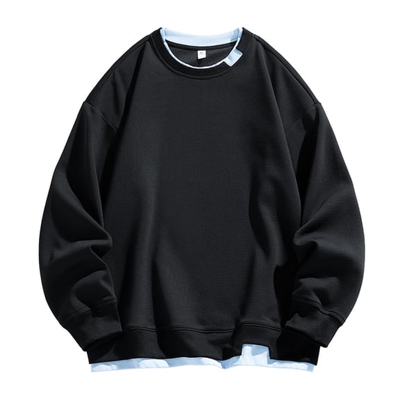 LIUJUNSHOP Men's Organic Cotton Crewneck Sweatshirt Men's Casual Solid Patchwork Hoodless Sweatshirt Off Shoulder Long Sleeve Pullover