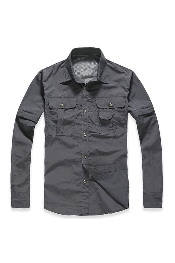 Men's Outdoor Performance Long Sleeve Shirt Lightweight Breathable UPF Sun Wicking Travel Hiking Camping Dark Gray M