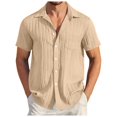 thumbnail image 1 of LIUJUNSHOP Men's Short Sleeve Summer Casual Shirt Solid Striped Tropical Beach Holiday Top Khaki XXL, 1 of 5