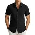 thumbnail image 1 of LIUJUNSHOP Men's Slim Fit Casual Button Down Shirt Breathable Stretch Comfortable Summer Daily Wear Top Black L, 1 of 4