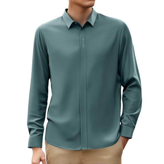LIUJUNSHOP Men's Stretch Dress Shirt Long Sleeve Slim Muscle Fit Button Down Formal Business Casual Shirt Green 175/115