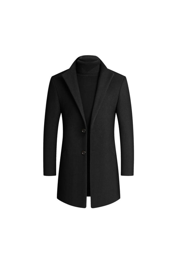 Men's Trendy Trench Coat Men's Autumn Winter Casual Fashion Anorak Mid Length Wool Blend Coat Windbreaker With Suit Pocket