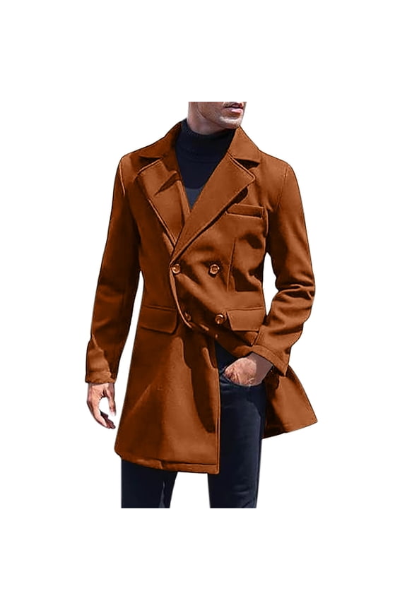 Men's Urban Trench Coat Men Double Lapel Long Windbreaker Casual Loose Business Trade Jacket Autumn Winter Solid Color Anorak Coat