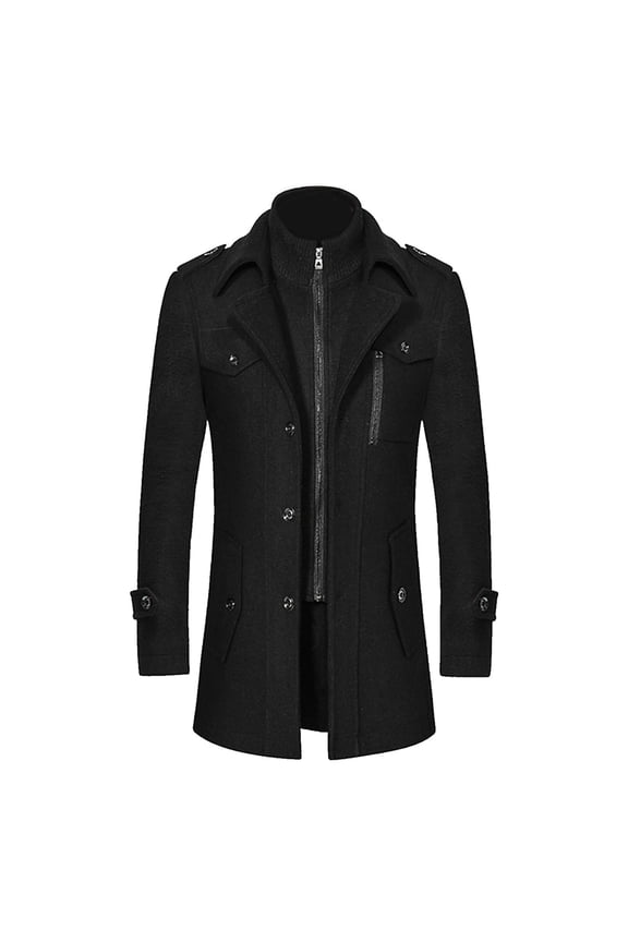 Men's Urban Trench Coat Men's Winter Mid-Length Wool Blend Anorak Coat with Double Zipper Design for Cold Weather