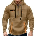 thumbnail image 1 of LIUJUNSHOP Mens Coats Clearance Sale Solid Color Men's Casual Winter Hooded Pullover Sweatshirt Loose Fit Streetwear With Multiple Pockets For Daily Khaki XL, 1 of 9