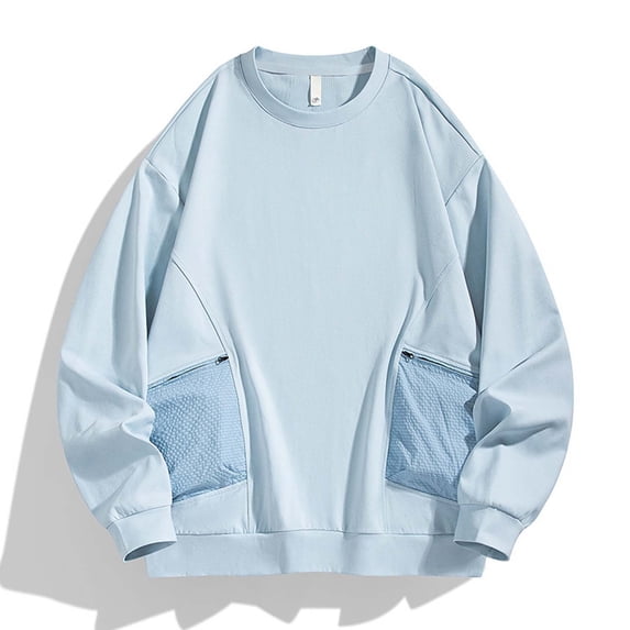 LIUJUNSHOP Mens Cotton Sweatshirt Men's Patchwork Pocket Round Neck Long Sleeve Casual Tops Hoodless Sweatshirt