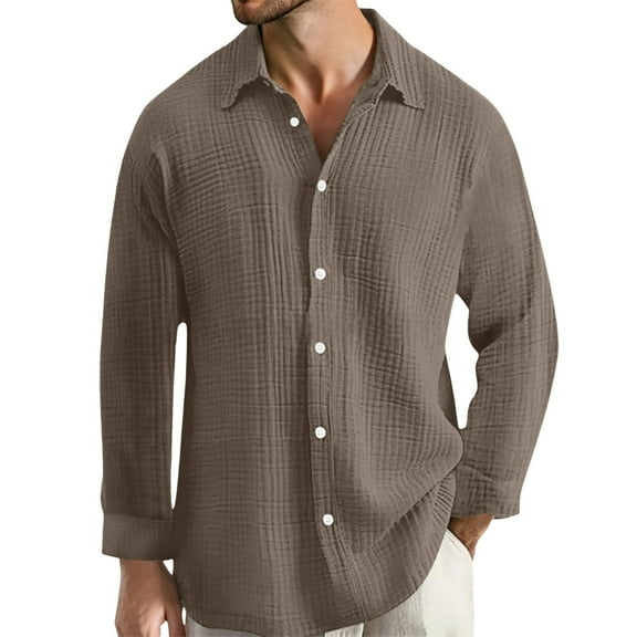 LIUJUNSHOP Mens Double Layer Dress Shirt Long Sleeve Formal Business Casual Slim Fit Comfortable Wear Brown M