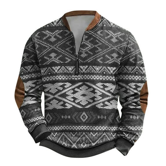 LIUJUNSHOP Mens Fleece Crewneck Men's Knit Zipper Sweater Long Sleeve Printed Collarless Hoodless