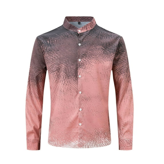 LIUJUNSHOP Mens Gradient Printed Long Sleeve Casual Button Down Dress Shirt Regular Fit Comfortable Business Wear Pink XL