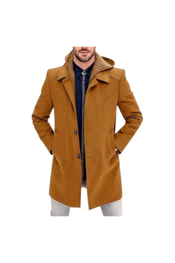 Mens Trench Coat Men's Winter Fashion Long Wool Overcoat Stylish Anorak Jacket for Cold Weather Comfortable Warm Soft Outerwear
