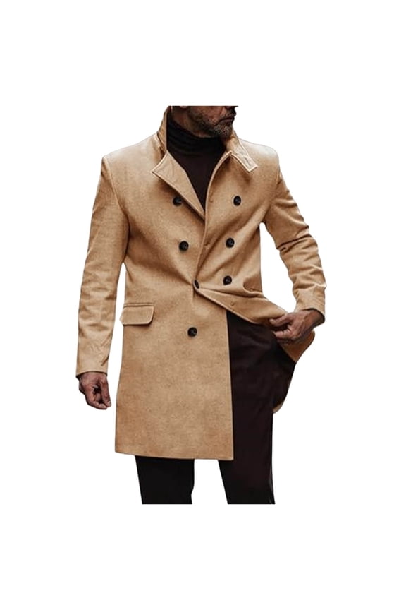 Mens Trench Coat Men's Winter Wool Overcoat Long Anorak Jacket Fashionable Warm Soft Comfortable Outerwear
