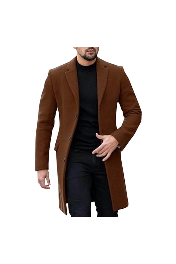 Mens Trench Coat Men's Winter Wool Overcoat Long Jacket Stylish Anorak Outerwear for Cold Weather
