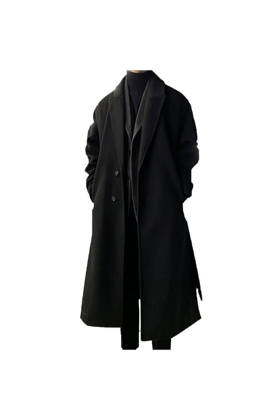 Mens Trench Coat Men's Wool Blend Mid-Length Anorak Coat for Autumn Winter Windproof Warmth