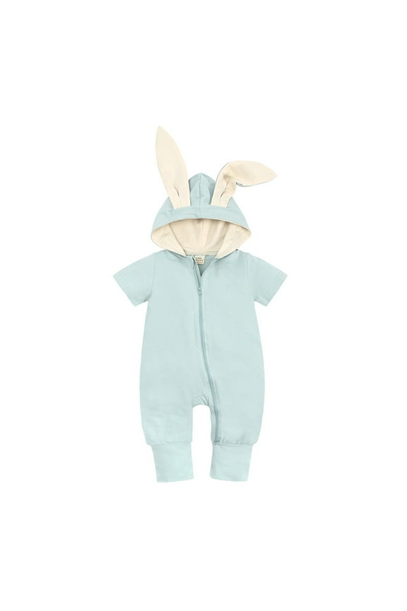 Baby Boy Girl Easter Outfit Rabbit Ear Hooded Sweatshirt Romper Oversized Bubble Onesie Cute Bunny Outfit Green 0-3 Months
