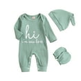 thumbnail image 1 of LIUJUNSHOP Baby Boy Romper Coming Home Outfits Letter Print Bodysuit Jumpsuit+Hat+Gloves 3PCS Clothes Set Green 0-3 Months, 1 of 5
