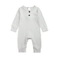 thumbnail image 1 of LIUJUNSHOP Newborn Baby Boy Romper Plain Long Sleeve Ribbed Button Deco Jumpsuit Bodysuit Baby Girl Photoshoot Outfit Light Gray 0-3 Months, 1 of 4
