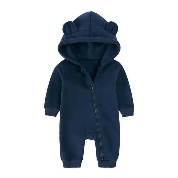 LIUJUNSHOP Baby Jumpsuit Bear Ear Hooded Thin Rompers Boys Girls Long Sleeve Onesie with Zipper Navy 9-12 Months