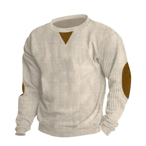 LIUJUNSHOP Plain Men's Crewneck Sweatshirt Men's Corduroy Sweatshirt Long Sleeve Round Neck Solid Color Patchwork Triangle Design Top for Autumn
