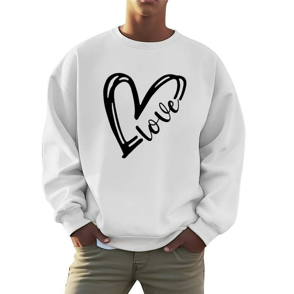 LIUJUNSHOP Plain Men's Crewneck Sweatshirt Men's Valentine Day Letter Print Crewneck Sweatshirt Casual Pullover Top