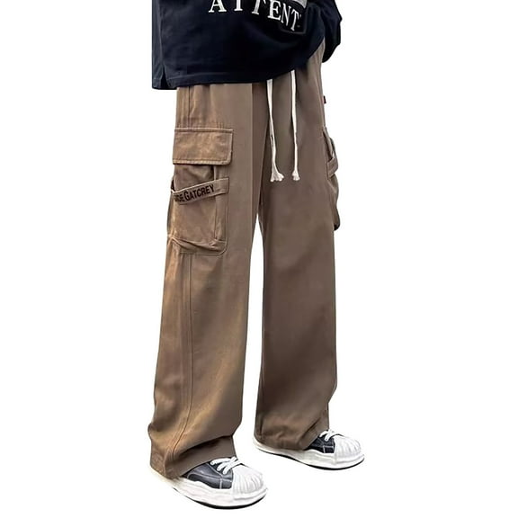 LIUJUNSHOP Relaxed Fit Men's Cargo Pants Men's Casual Streetwear Cargo Pants with Woven Pocket and Adjustable Tie Design for Outdoor Sports and