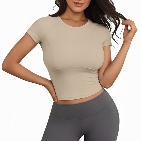 LIUJUNSHOP Seamless Crop Workout Tops for Women - Athletic Running Gym Yoga Short Sleeve Shirts Basic