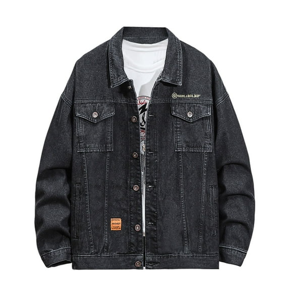 LIUJUNSHOP Slim Fit Men's Denim Jacket Mens Classic Denim Jacket Autumn Spring Casual Wear Solid Color Button Front Blouse Coat Top