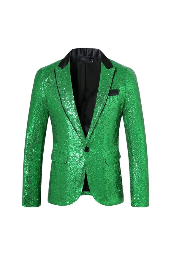 Slim Fit Men's Suit Jacket Blazer Men's 3D Sequin Suit Jacket Printed Pocket Lapel Button Up Style Four Formal