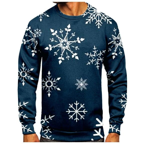 LIUJUNSHOP Solid Color Men's Pullover Sweatshirt Men's Autumn Winter Fashion Crew Neck Christmas Print Hoodless Sweatshirt Casual Warm