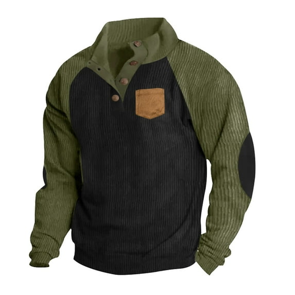 LIUJUNSHOP Solid Color Men's Pullover Sweatshirt Men's Fashion Casual Color Block Long Sleeve Hoodless Sweatshirt for Autumn Winter