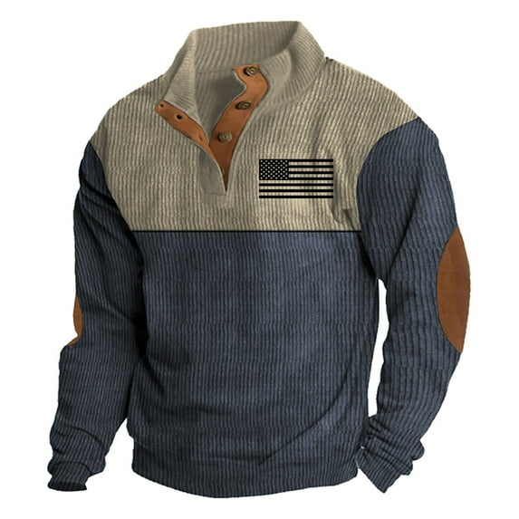 LIUJUNSHOP Solid Color Men's Pullover Sweatshirt Men's Flag Print Casual Stand Collar Long Sleeve Corduroy