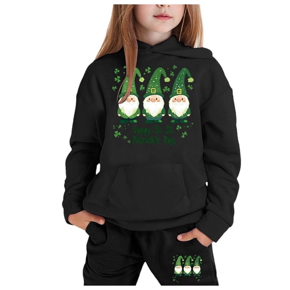 LIUJUNSHOP St. Patrick'S Day Girls Sweatsuit Tracksuit Sweatpants Hoodies Long Sleeve Hooded Top and Comfy Pants for Playful Celebrations Black 2-3 Years