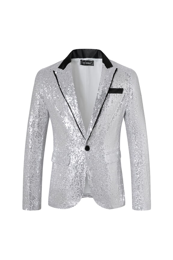Tailored Fit Men's Sport Coat Blazer Men's 3D Sequin Suit Jacket Printed Pocket Lapel Button Up Formal Style